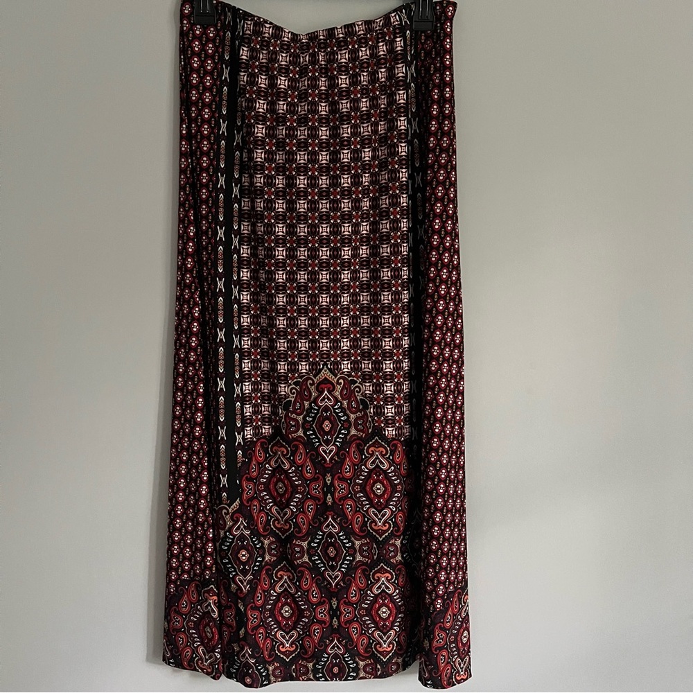 Southern Lady Fall Medallion Boho Print Elastic Waist Stretchy Maxi Skirt